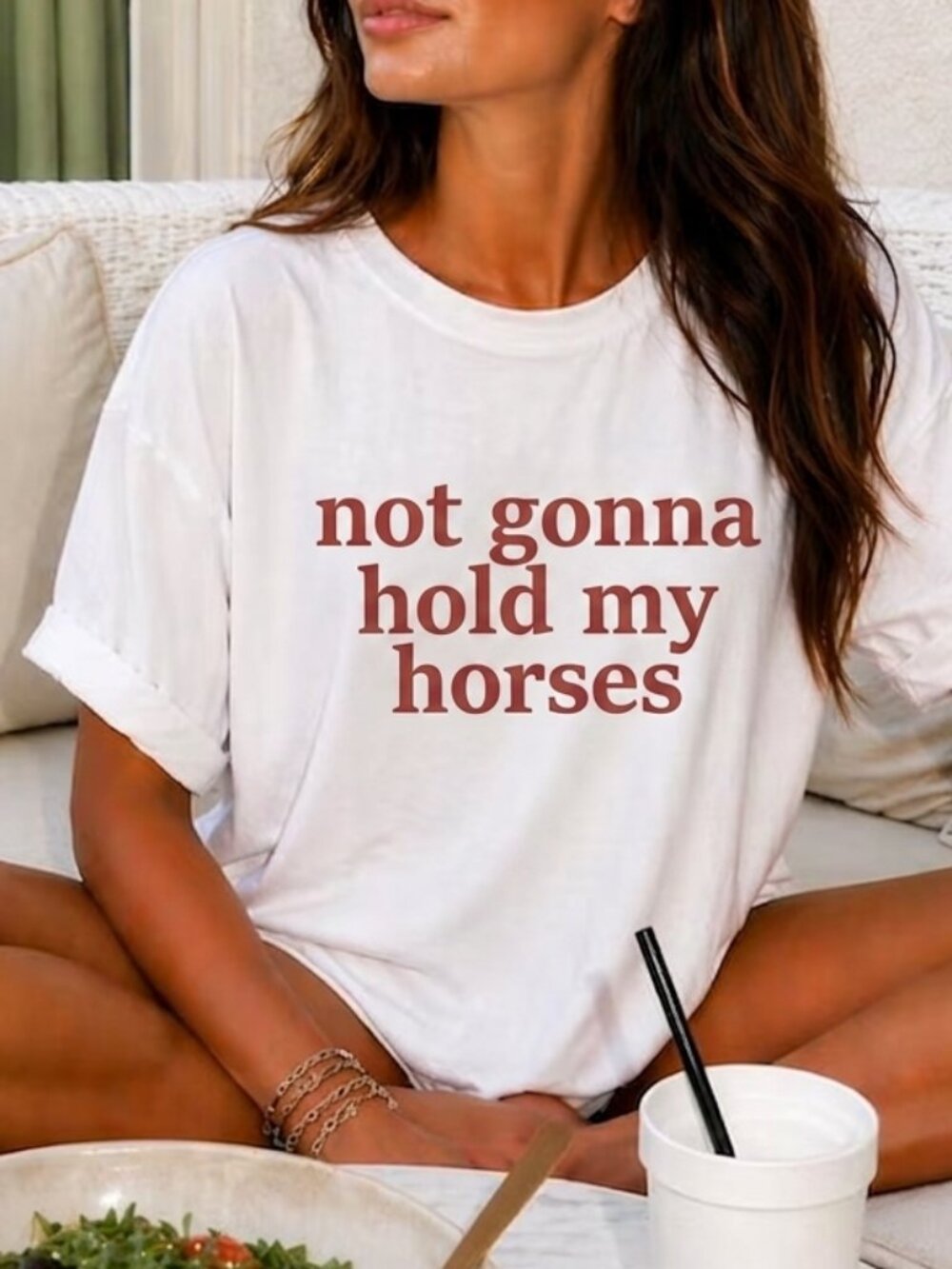 Not Gonna Hold My Horses Western Slogan shirt printed T-shirt